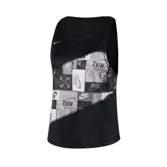 Nike NWT Women's Iconic Running Singlet Tank Top in Black, XL - Picture 1 of 8